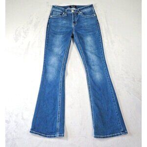 Fire & Rain Flare Jeans Embellished Back Pockets Mid-Rise Y2K Boho Women's Sz 7